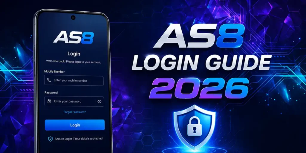 AS8 Game Login 2026 showing secure account login screen on Android device