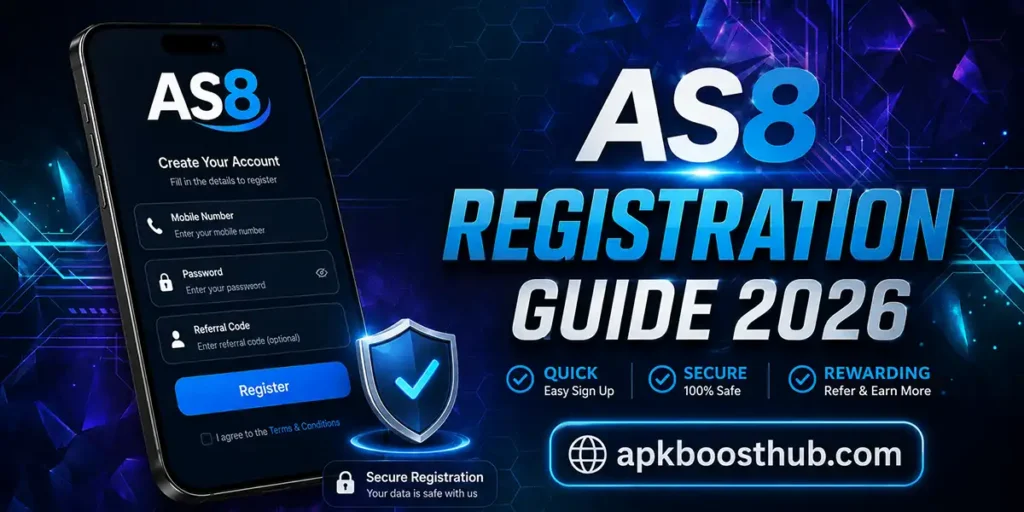 AS8 Registration Guide 2026 showing account registration process on mobile device