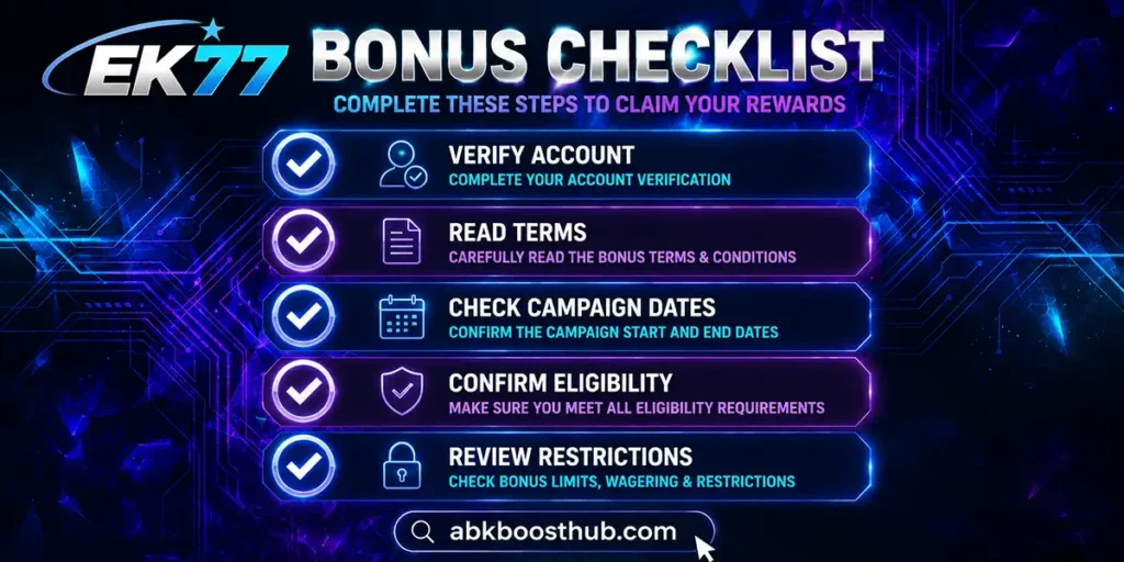 EK77 bonus eligibility checklist for promotional rewards