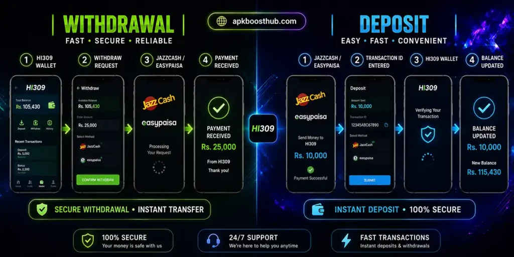 HI309 withdrawal proof and deposit process using JazzCash and EasyPaisa in Pakistan