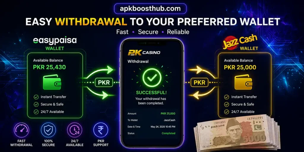 PK Casino referral earnings withdrawal through EasyPaisa and JazzCash