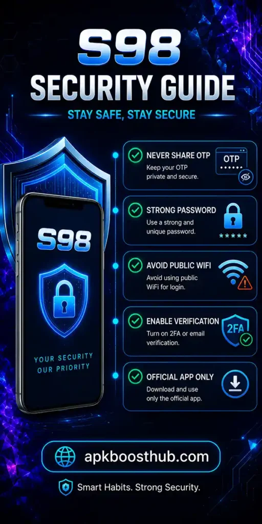 S98 account security tips for safe login password protection and OTP security