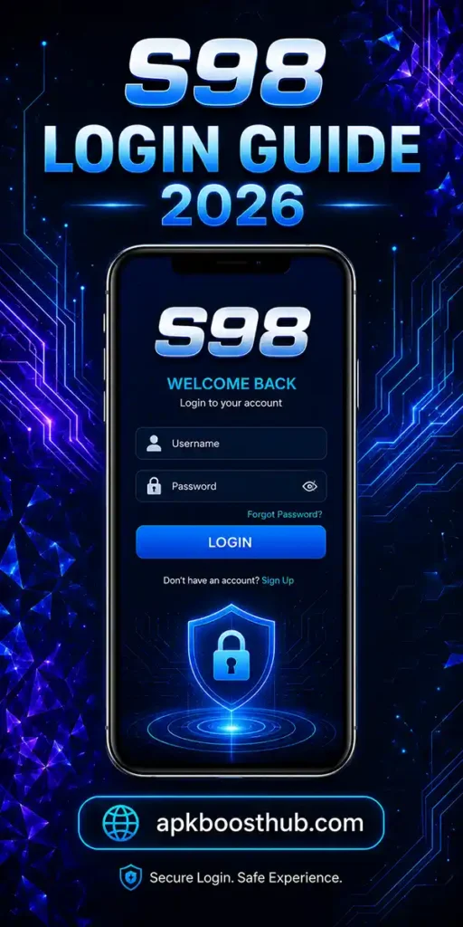 S98 Login Guide 2026 showing secure account login process on mobile device
