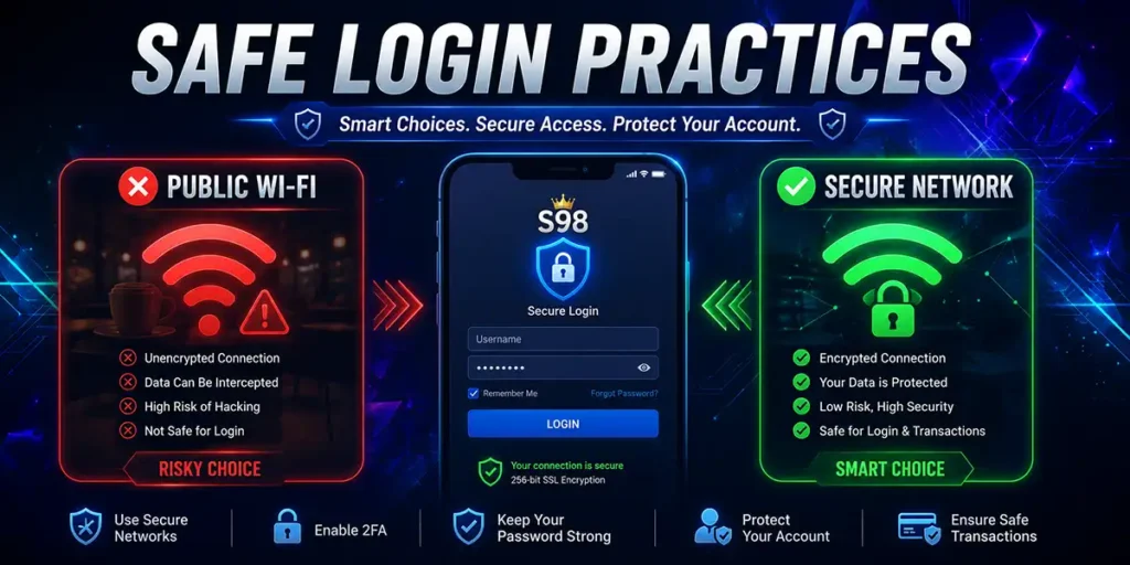 Safe login practices showing secure network access and login protection