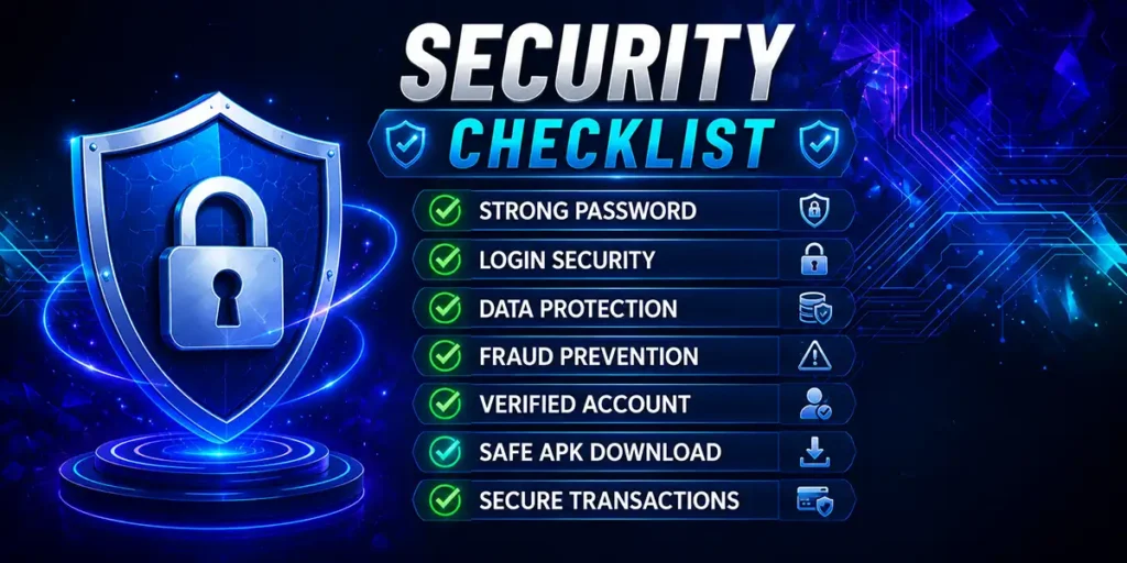 Online account safety checklist showing login security data protection and fraud prevention